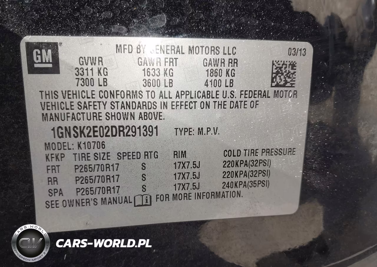 2013 Chevrolet Tahoe Commercial Fleet VIN:1GNSK2E02DR291391 - 9
