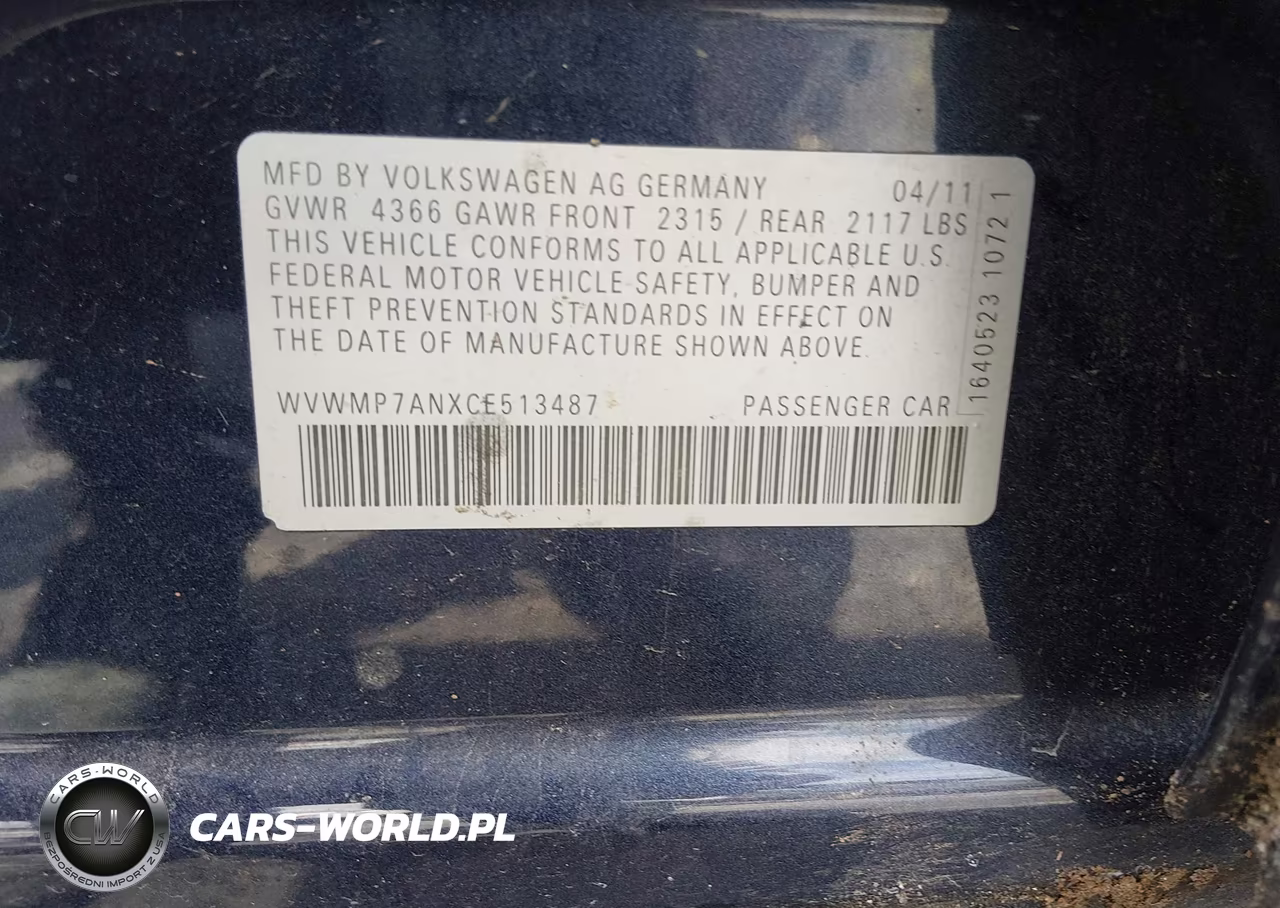 2012 Volkswagen Cc Sport VIN:WVWMP7ANXCE513487 - 9