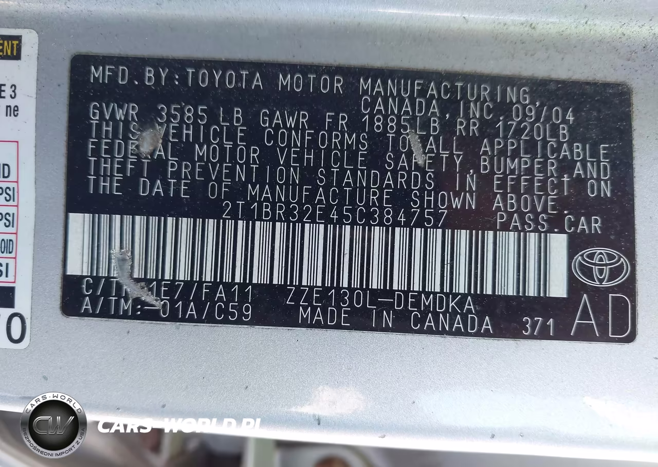 2005 Toyota Corolla Ce VIN:2T1BR32E45C384757 - 9