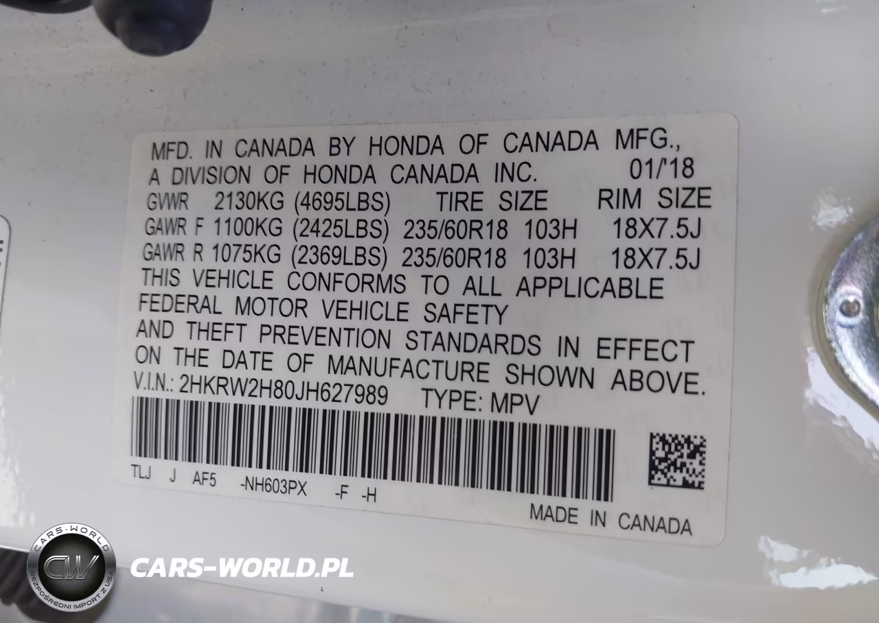 2018 Honda Cr-V Ex-L-Ex-L Navi VIN:2HKRW2H80JH627989 - 9