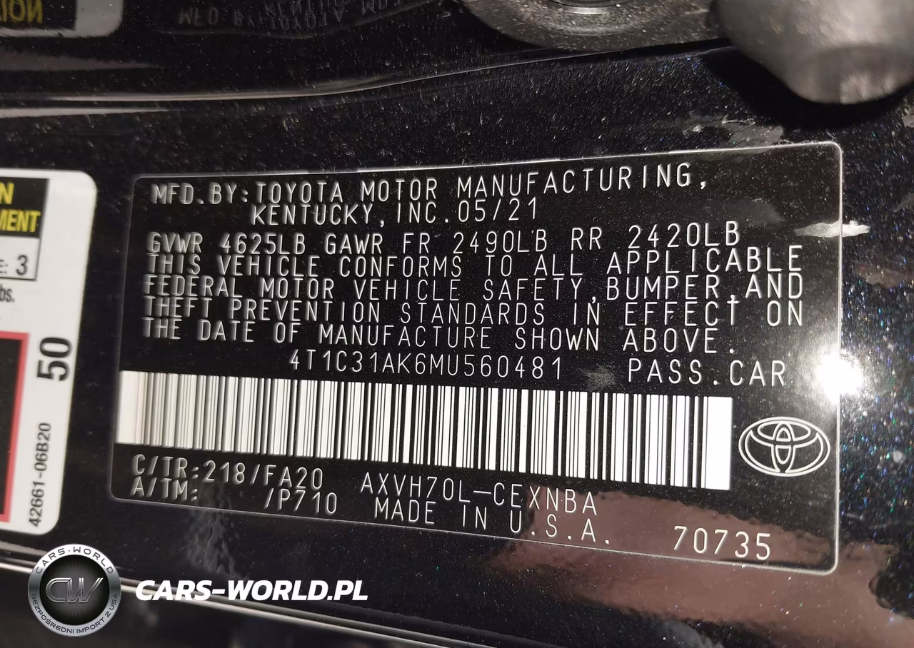 2021 Toyota Camry Le Hybrid VIN:4T1C31AK6MU560481 - 9