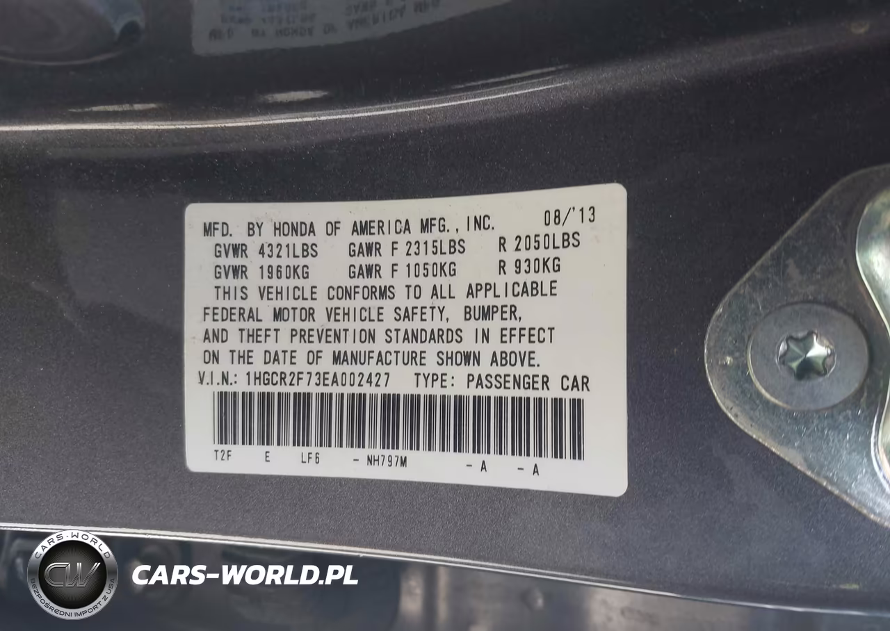 2014 Honda Accord Ex VIN:1HGCR2F73EA002427 - 9