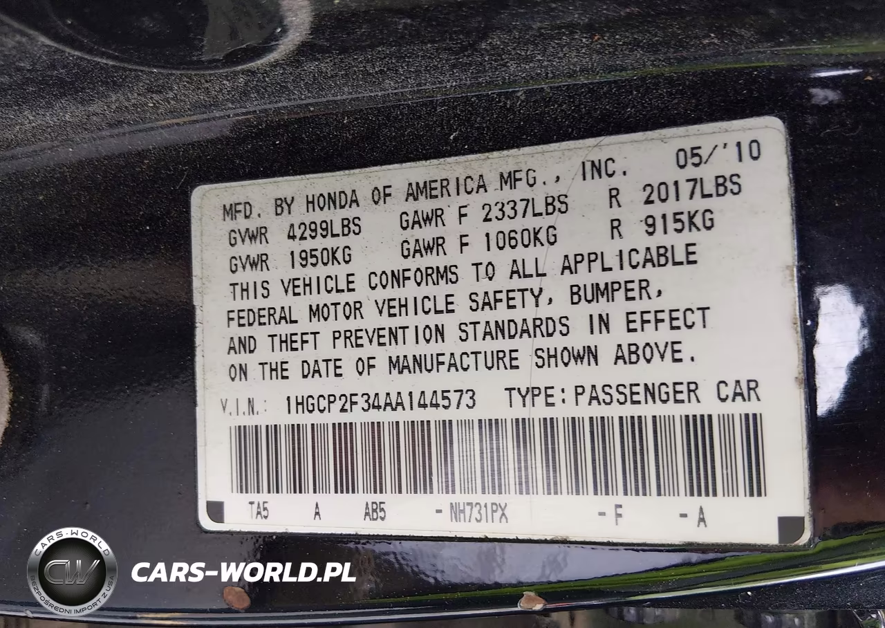2010 Honda Accord 2.4 Lx VIN:1HGCP2F34AA144573 - 9