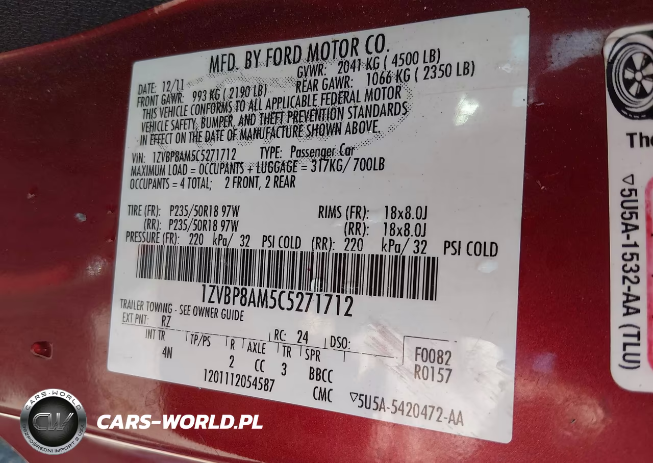 2012 Ford Mustang V6 Premium VIN:1ZVBP8AM5C5271712 - 9