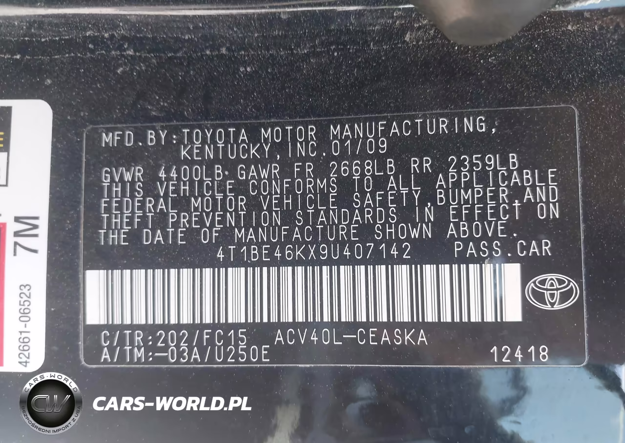 2009 Toyota Camry Se VIN:4T1BE46KX9U407142 - 9