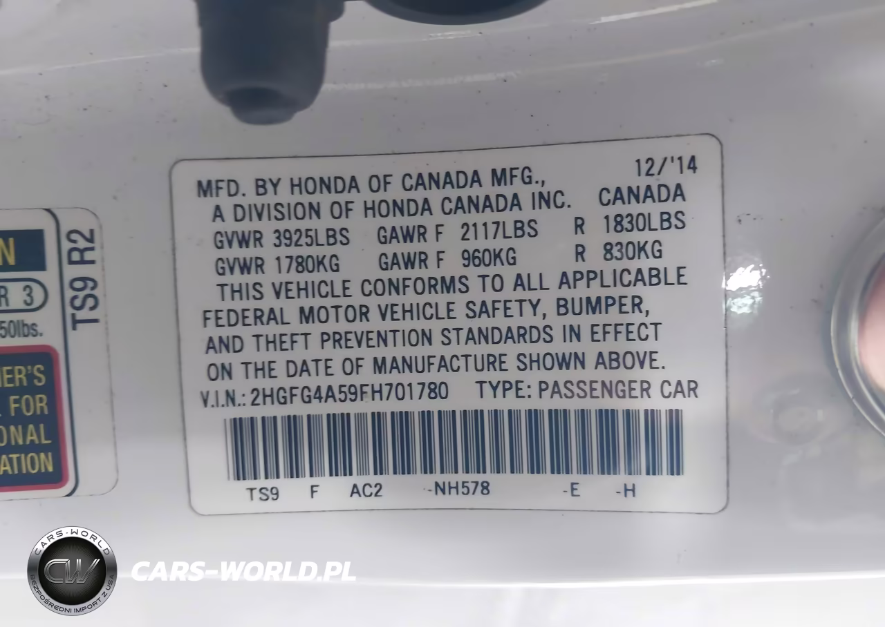2015 Honda Civic Si VIN:2HGFG4A59FH701780 - 9