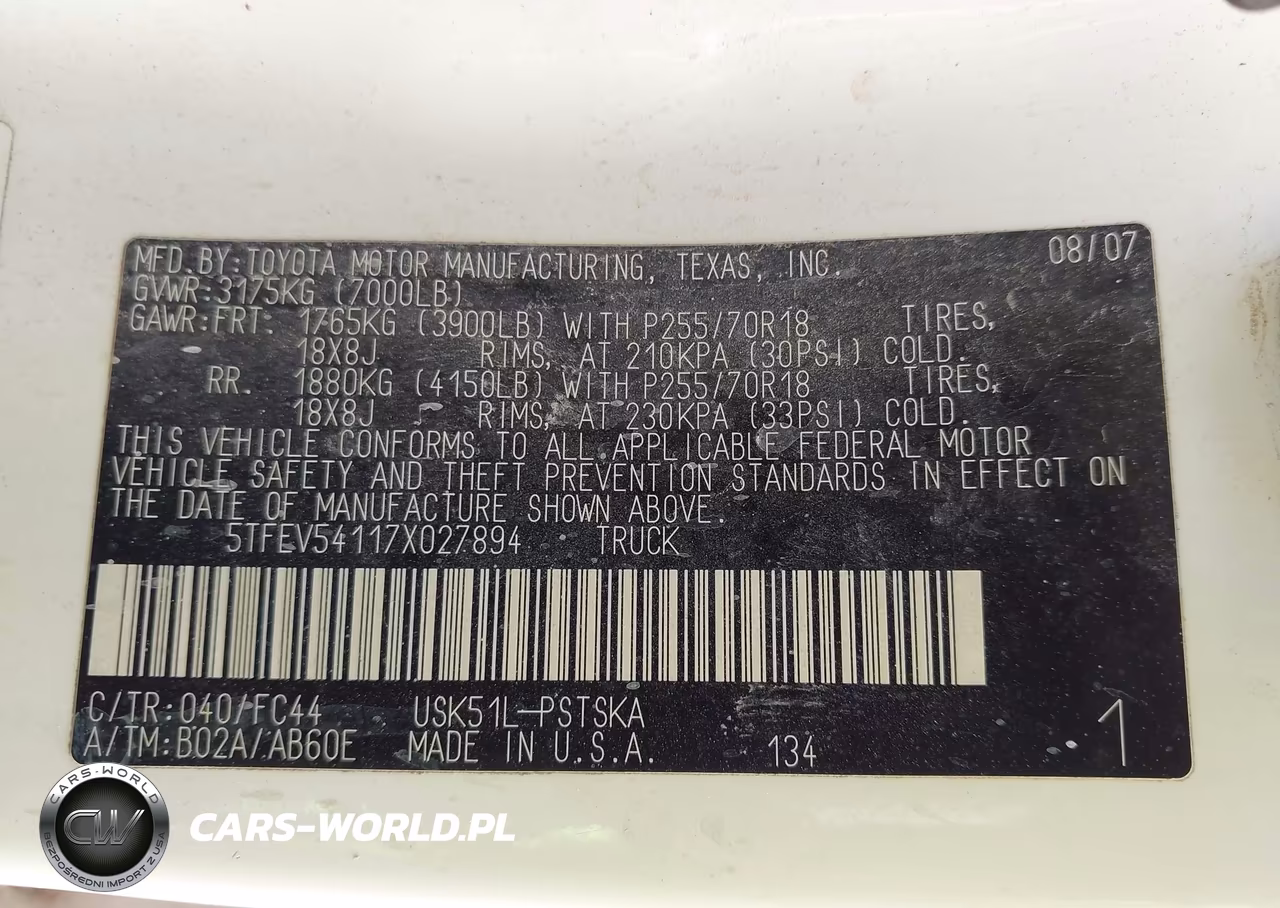 2007 Toyota Tundra Sr5 5.7L V8 VIN:5TFEV54117X027894 - 9