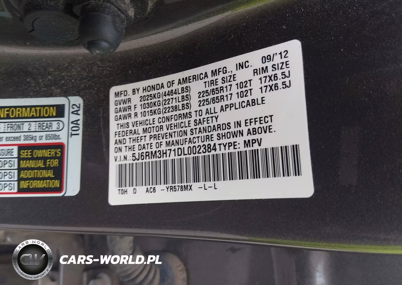 2013 Honda Cr-V Ex-L VIN:5J6RM3H71DL002384 - 9