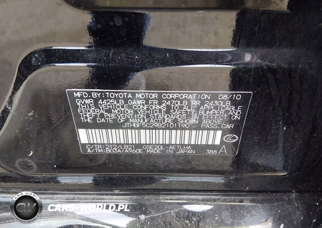 2011 Lexus Is 250 VIN:JTHBF5C29B2101190 - 9