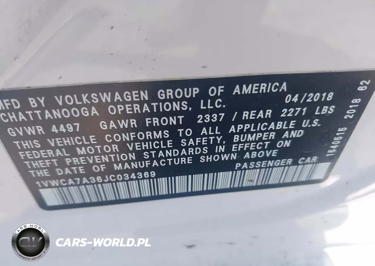 2018 Volkswagen Passat 2.0T Sel Premium VIN:1VWCA7A36JC034369 - 9