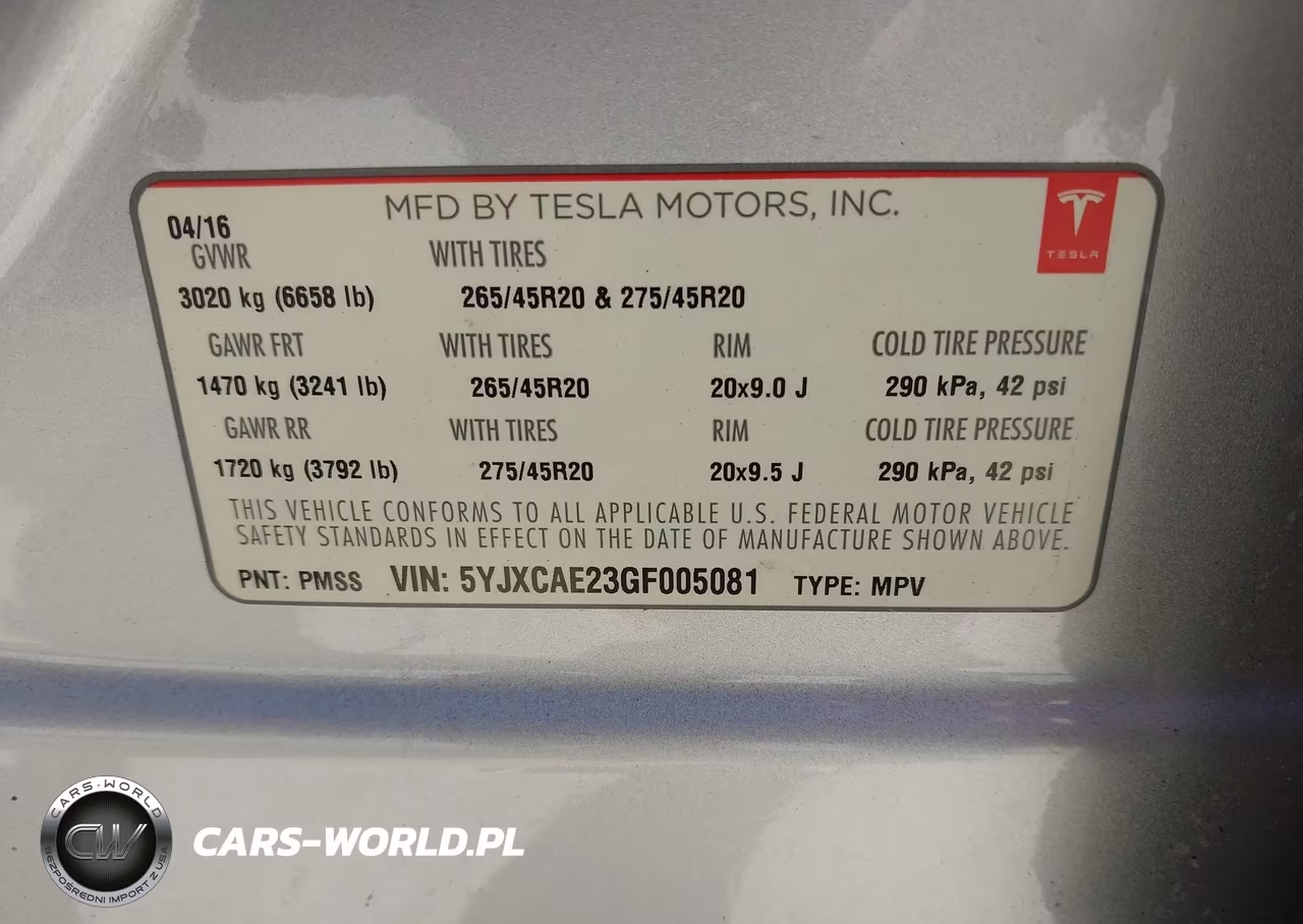 2016 Tesla Model X 60D-70D-75D-90D VIN:5YJXCAE23GF005081 - 9