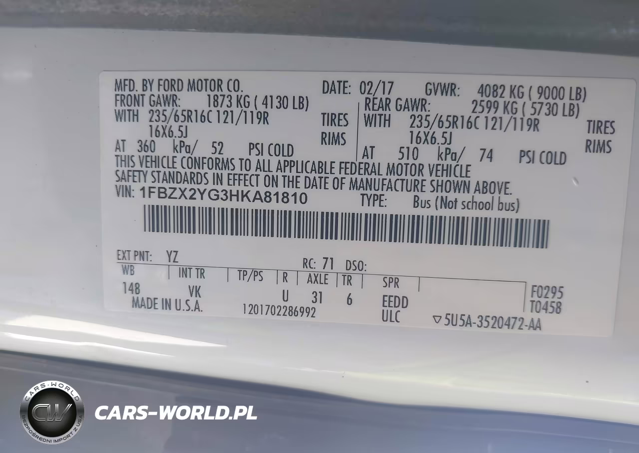 2017 Ford Transit-350 Xl VIN:1FBZX2YG3HKA81810 - 9