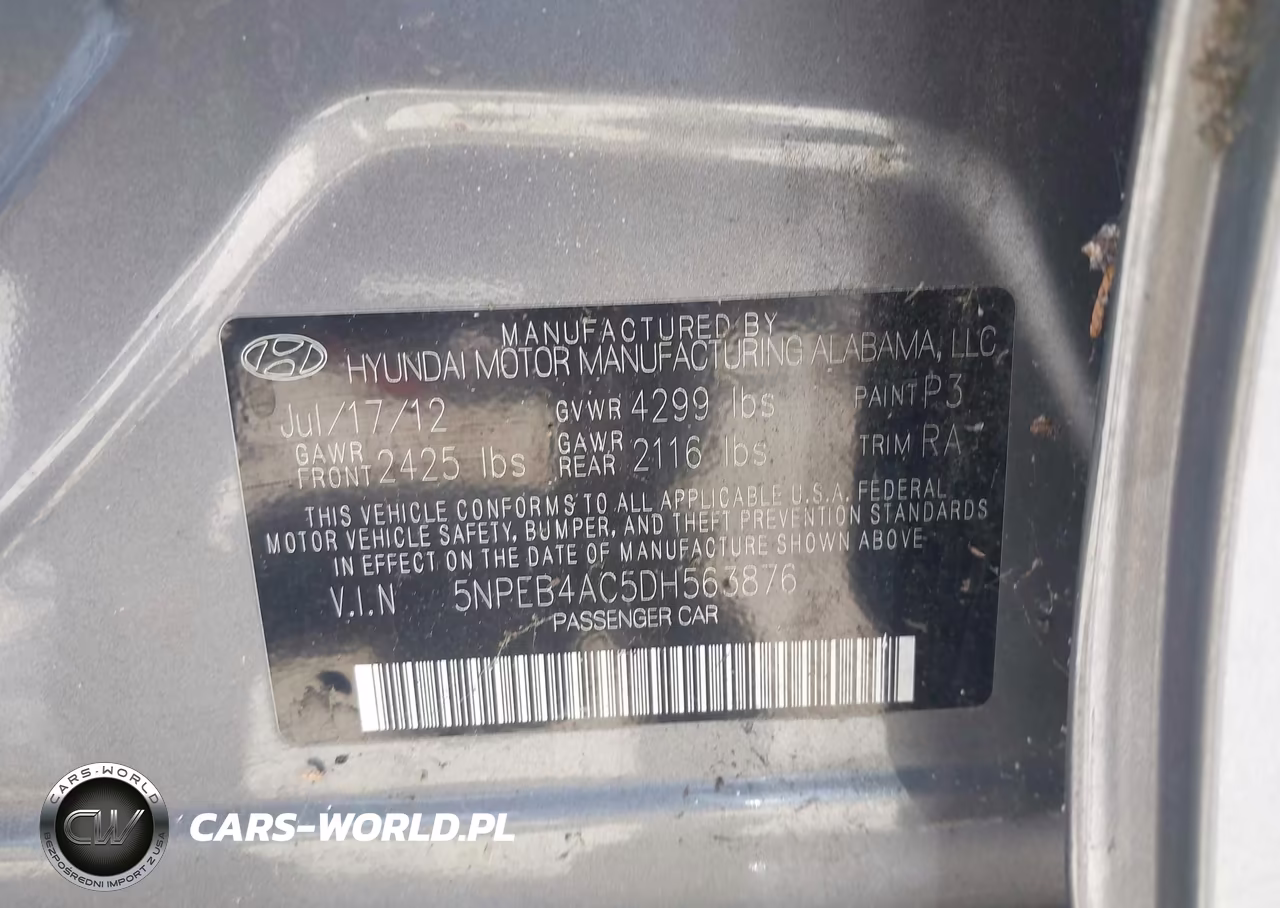 2013 Hyundai Sonata Gls VIN:5NPEB4AC5DH563876 - 9