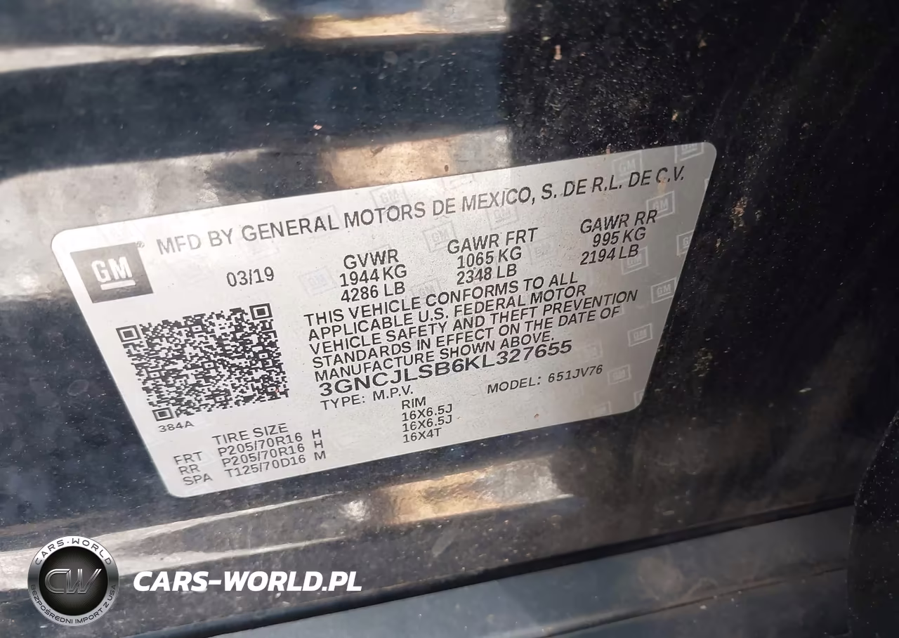 2019 Chevrolet Trax Lt VIN:3GNCJLSB6KL327655 - 9
