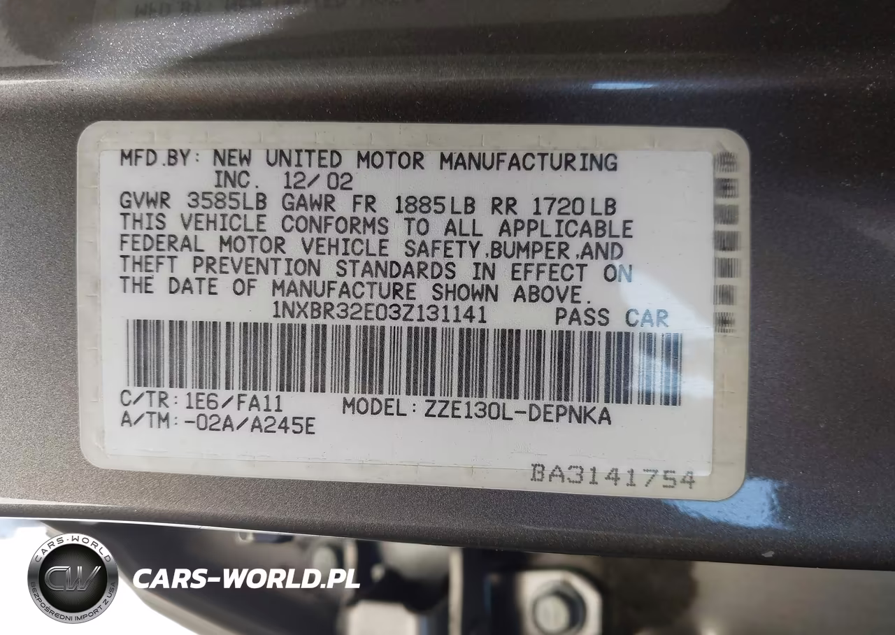 2003 Toyota Corolla Le VIN:1NXBR32E03Z131141 - 9