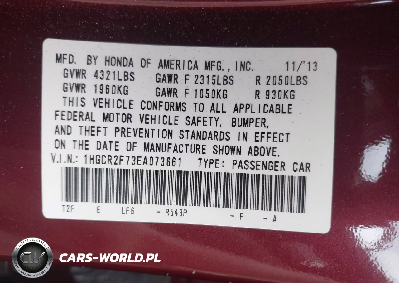2014 Honda Accord Ex VIN:1HGCR2F73EA073661 - 9