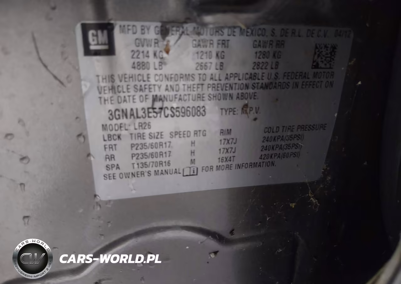 2012 Chevrolet Captiva Sport Lt VIN:3GNAL3E57CS596083 - 9