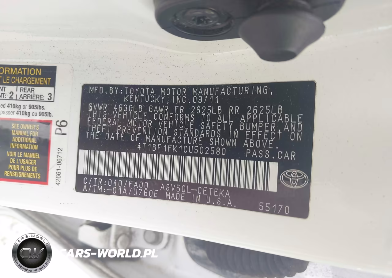 2012 Toyota Camry L VIN:4T1BF1FK1CU502580 - 9