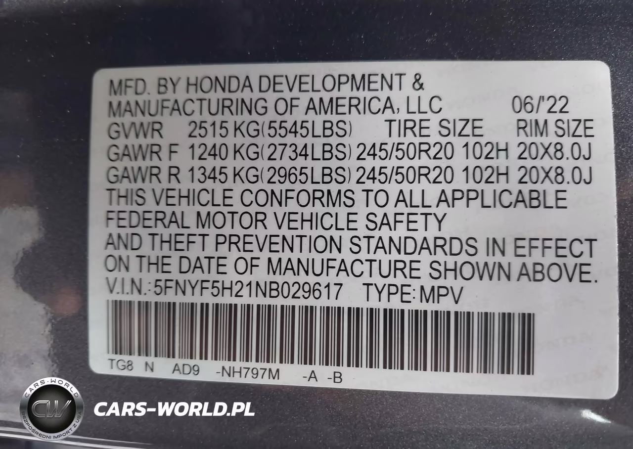 2022 Honda Pilot 2Wd Special Edition VIN:5FNYF5H21NB029617 - 9