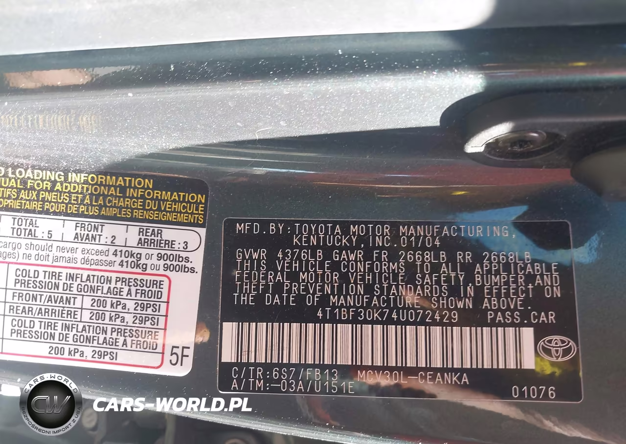 2004 Toyota Camry Le V6 VIN:4T1BF30K74U072429 - 9
