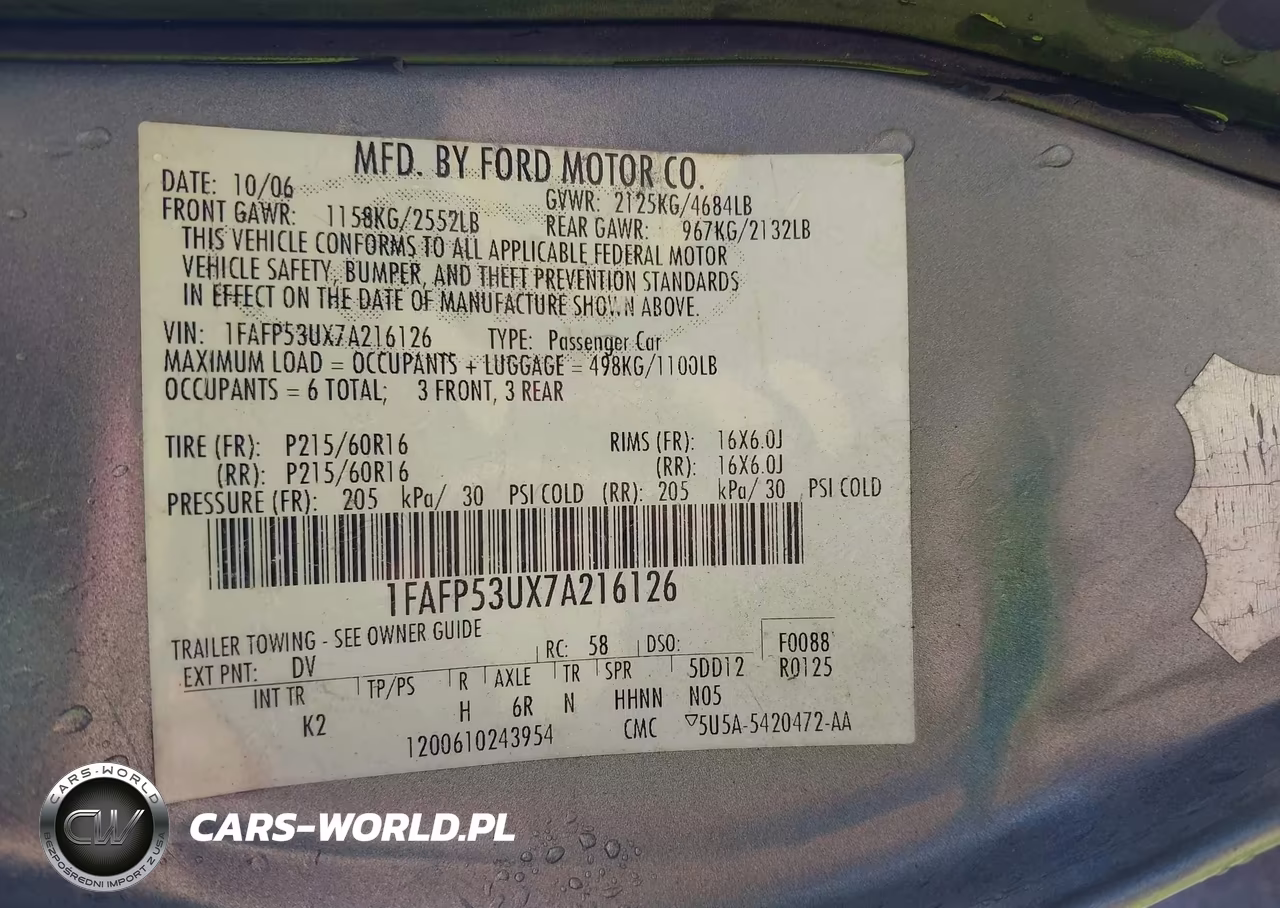 2007 Ford Taurus Se VIN:1FAFP53UX7A216126 - 9