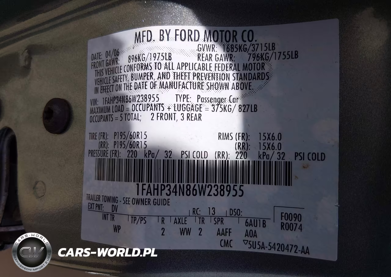 2006 Ford Focus Zx4 VIN:1FAHP34N86W238955 - 9