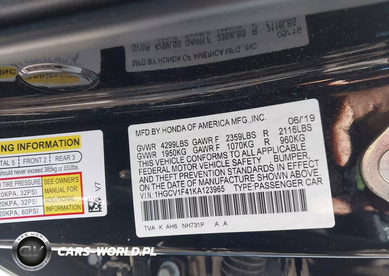 2019 Honda Accord Ex VIN:1HGCV1F41KA123965 - 9