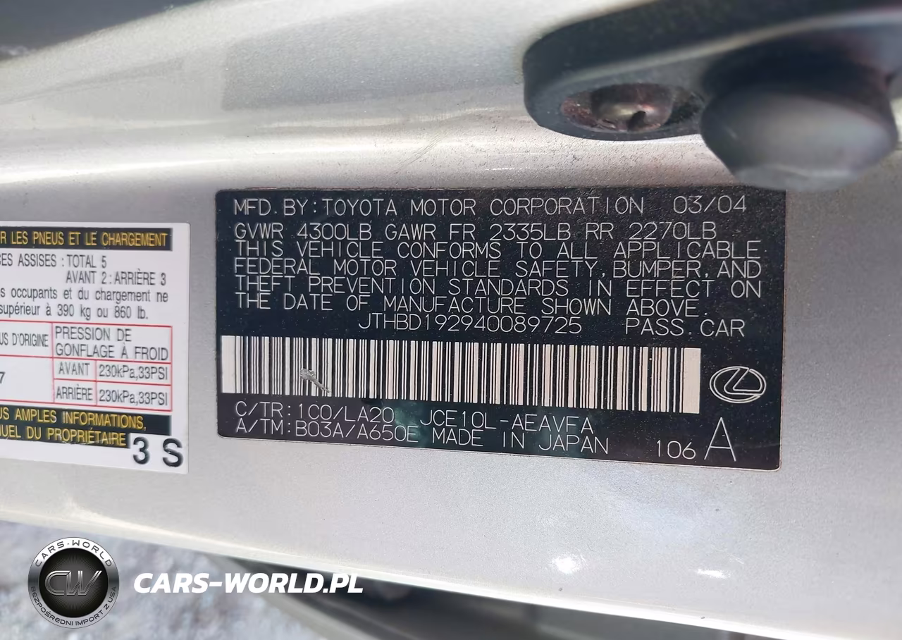 2004 Lexus Is 300 VIN:JTHBD192940089725 - 9