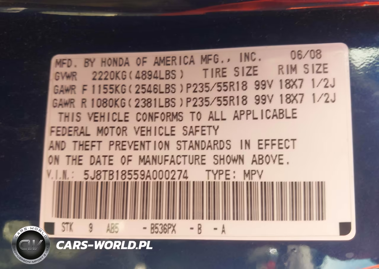 2009 Acura Rdx VIN:5J8TB18559A000274 - 9