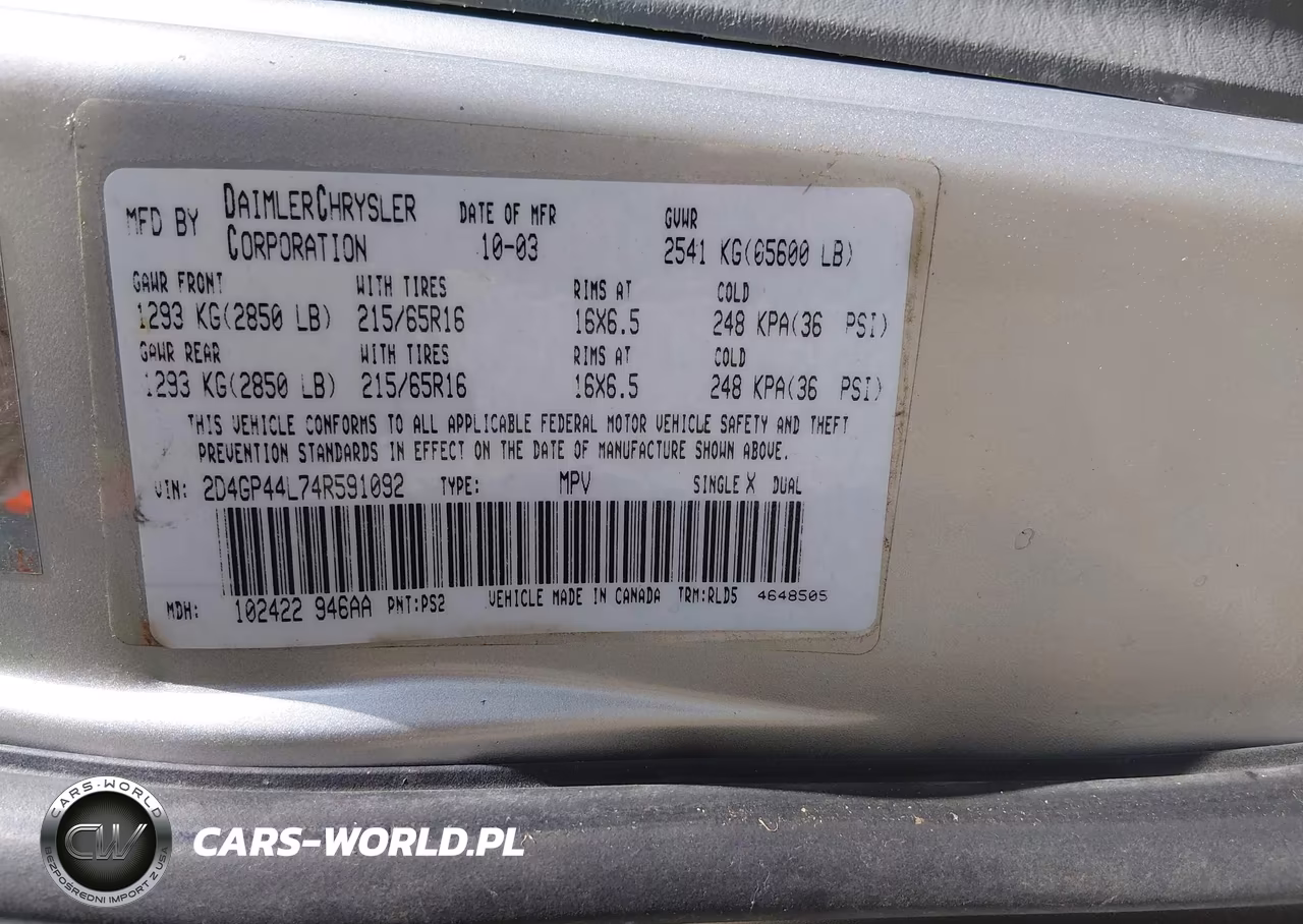 2004 Dodge Grand Caravan Sxt VIN:2D4GP44L74R591092 - 9