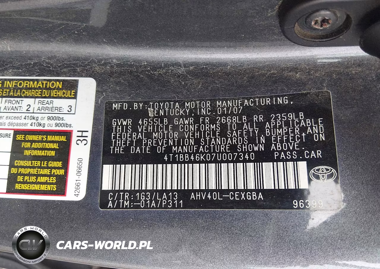 2007 Toyota Camry Hybrid VIN:4T1BB46K07U007340 - 9