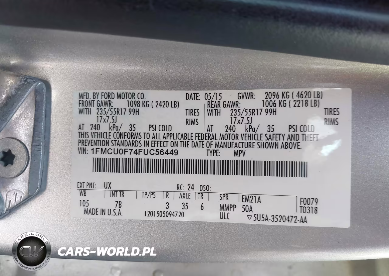 2015 Ford Escape S VIN:1FMCU0F74FUC56449 - 9