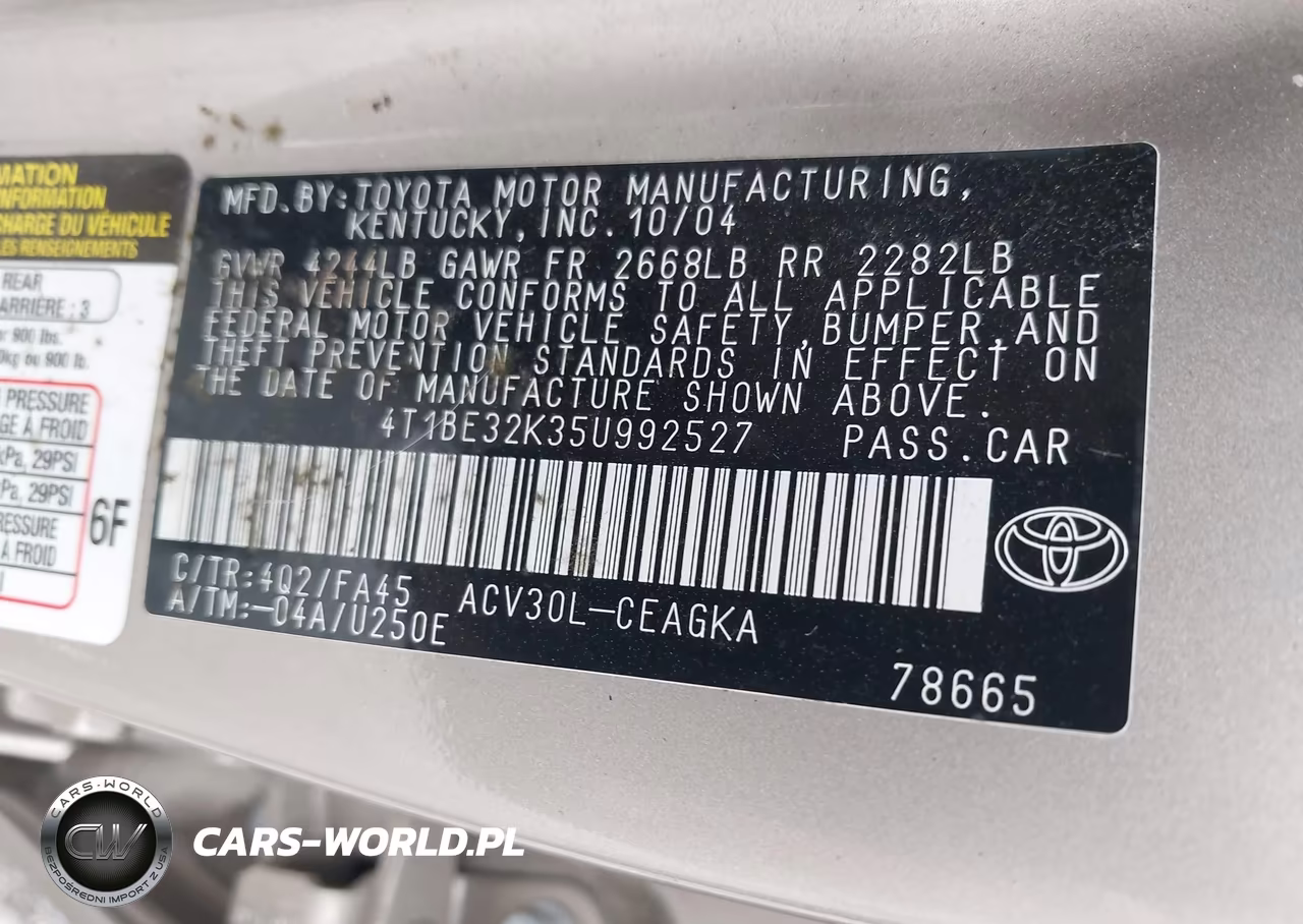 2005 Toyota Camry Xle VIN:4T1BE32K35U992527 - 9