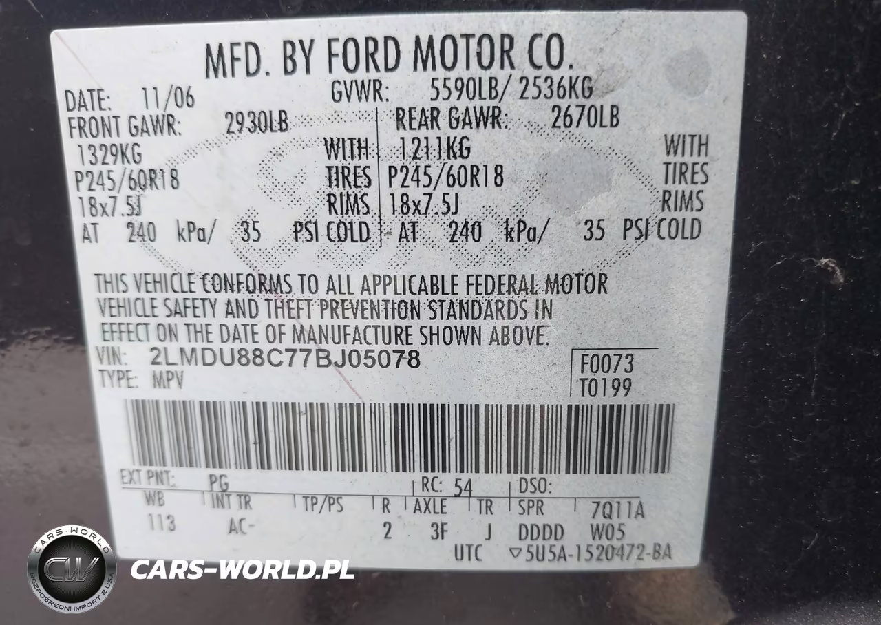 2007 Lincoln Mkx VIN:2LMDU88C77BJ05078 - 9