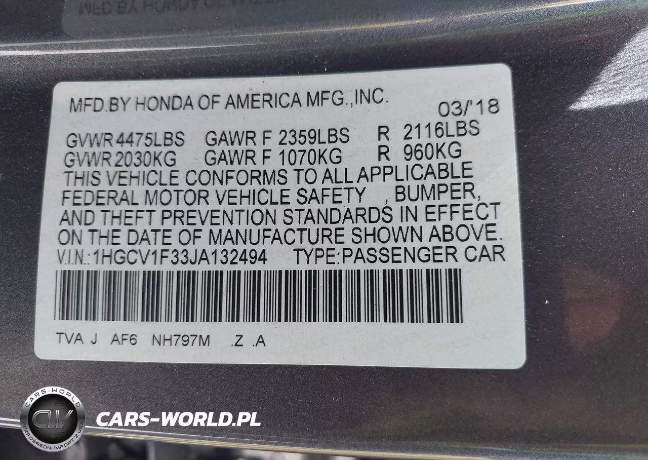 2018 Honda Accord Sport VIN:1HGCV1F33JA132494 - 9