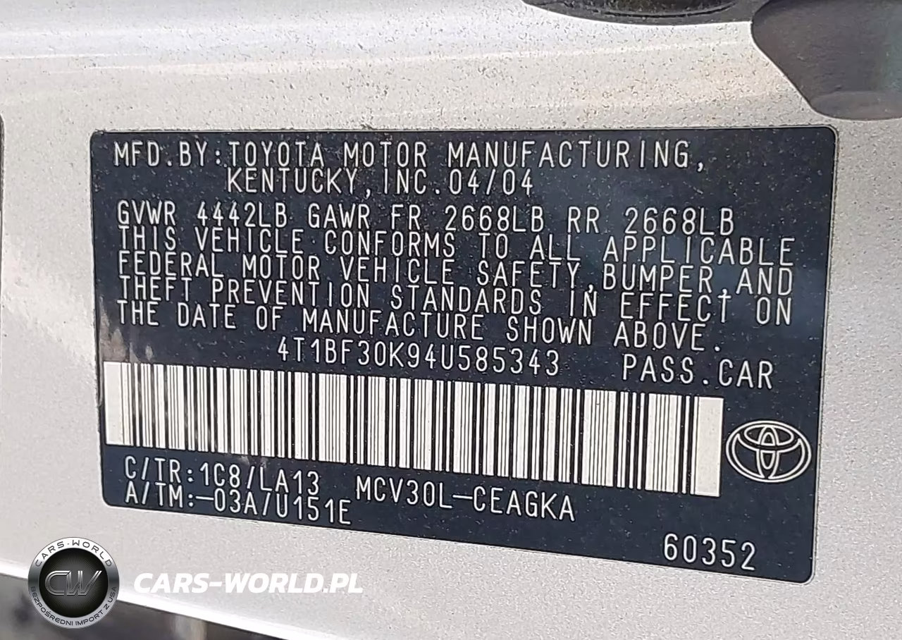 2004 Toyota Camry Xle V6 VIN:4T1BF30K94U585343 - 9