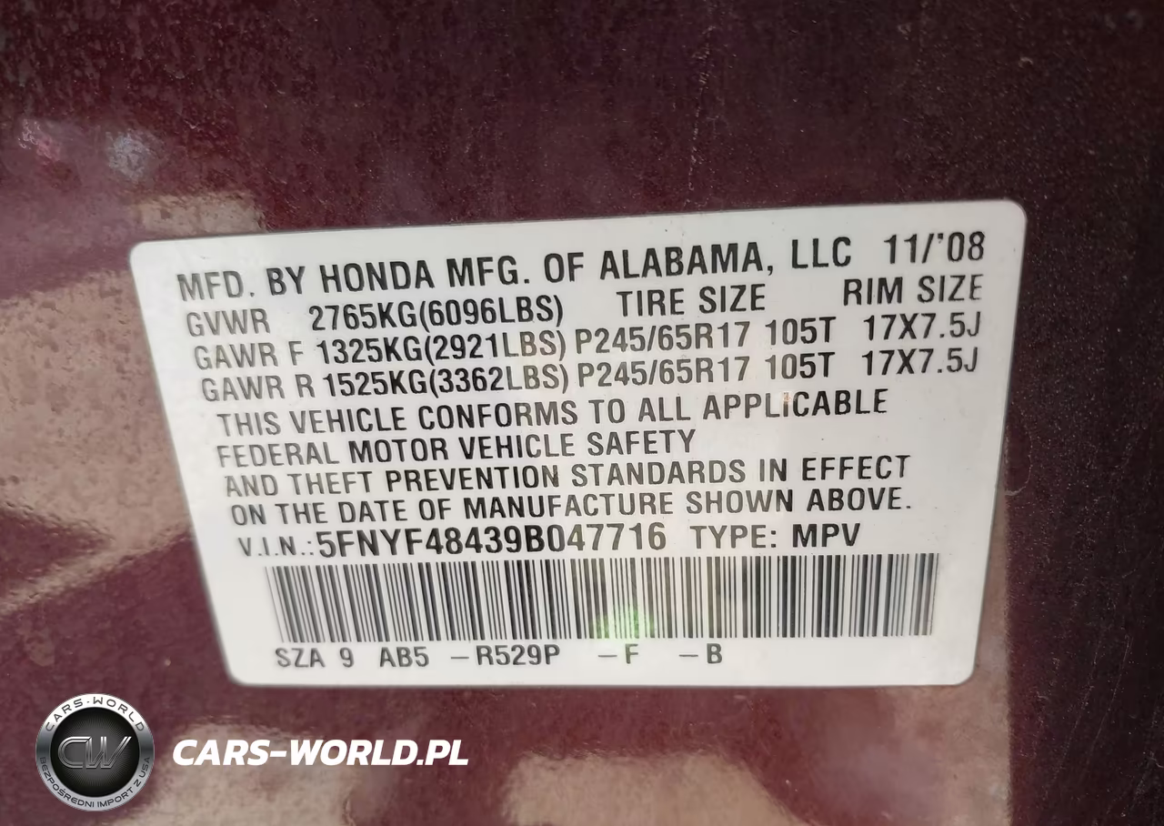 2009 Honda Pilot Ex VIN:5FNYF48439B047716 - 9