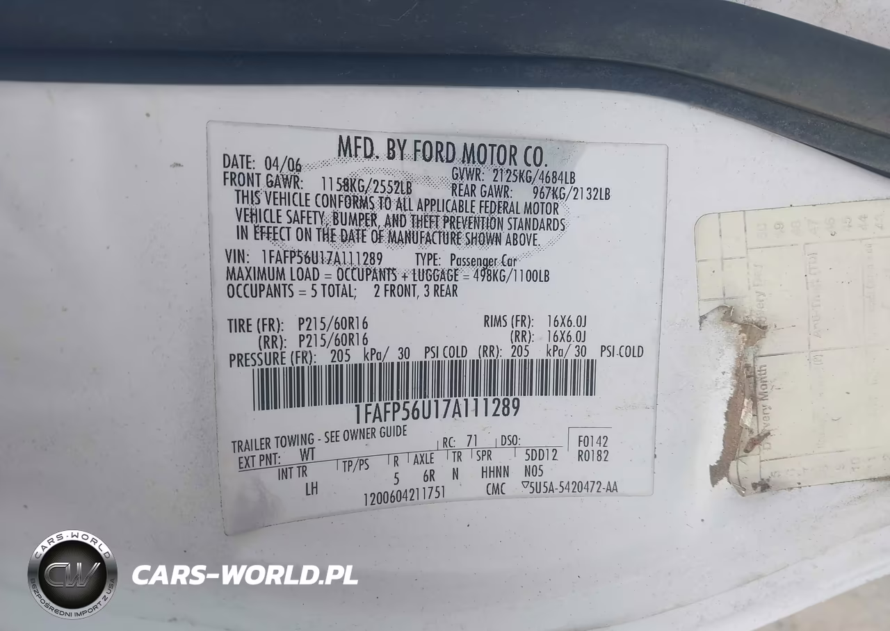 2007 Ford Taurus Sel VIN:1FAFP56U17A111289 - 9