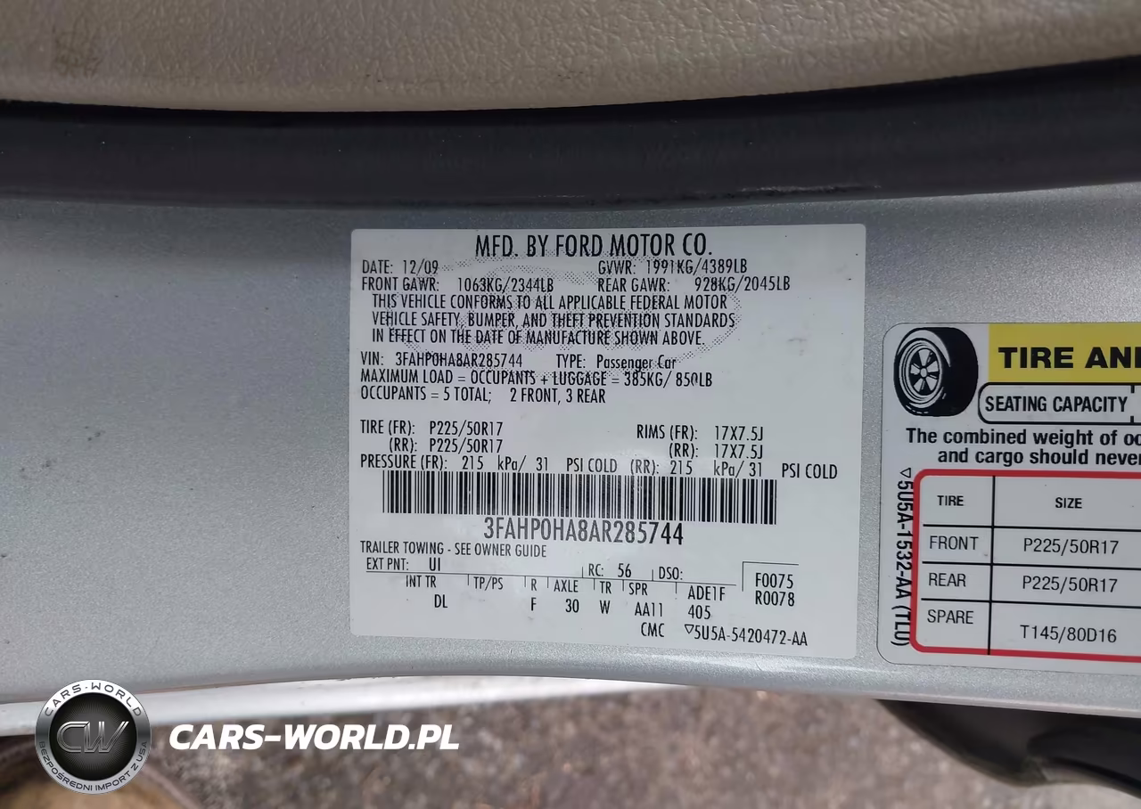 2010 Ford Fusion Se VIN:3FAHP0HA8AR285744 - 9