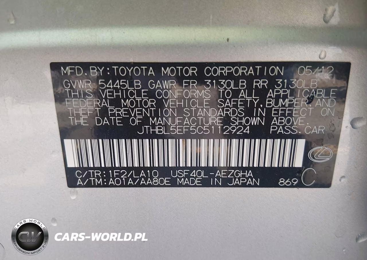 2012 Lexus Ls 460 VIN:JTHBL5EF5C5112924 - 9