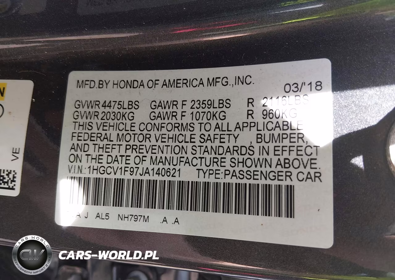 2018 Honda Accord Touring VIN:1HGCV1F97JA140621 - 9