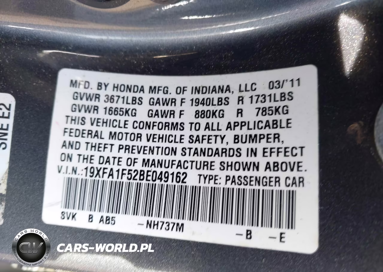2011 Honda Civic Lx VIN:19XFA1F52BE049162 - 9