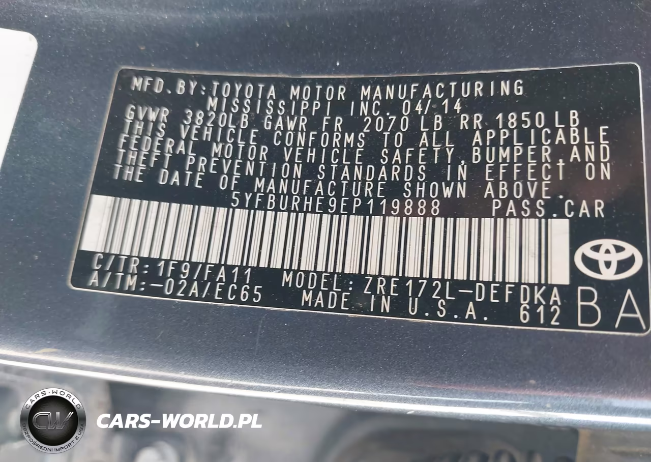 2014 Toyota Corolla L VIN:5YFBURHE9EP119888 - 9