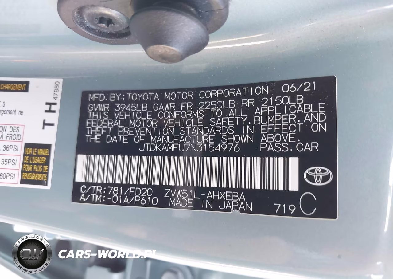 2022 Toyota Prius Le VIN:JTDKAMFU7N3154976 - 9