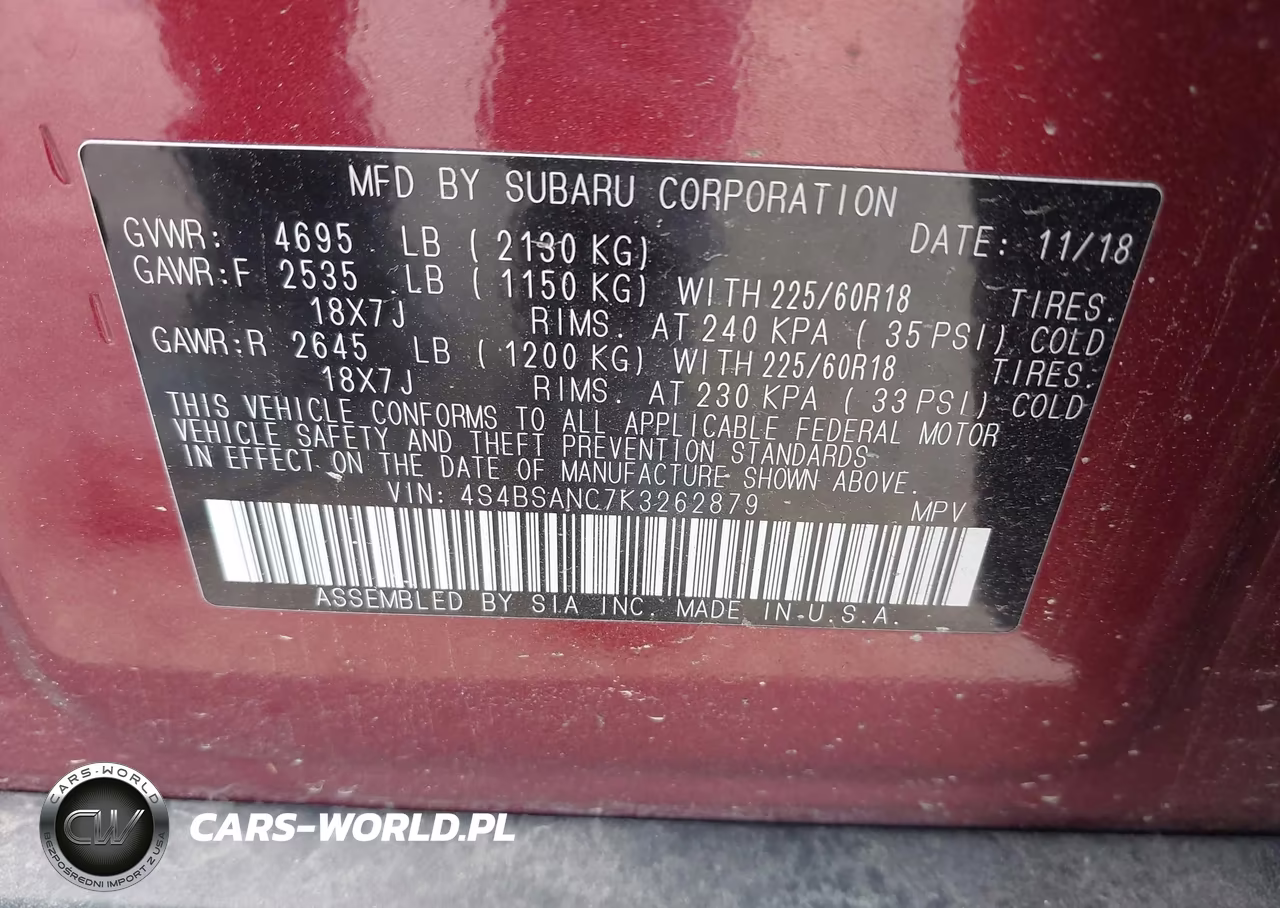 2019 Subaru Outback 2.5I Limited VIN:4S4BSANC7K3262879 - 9