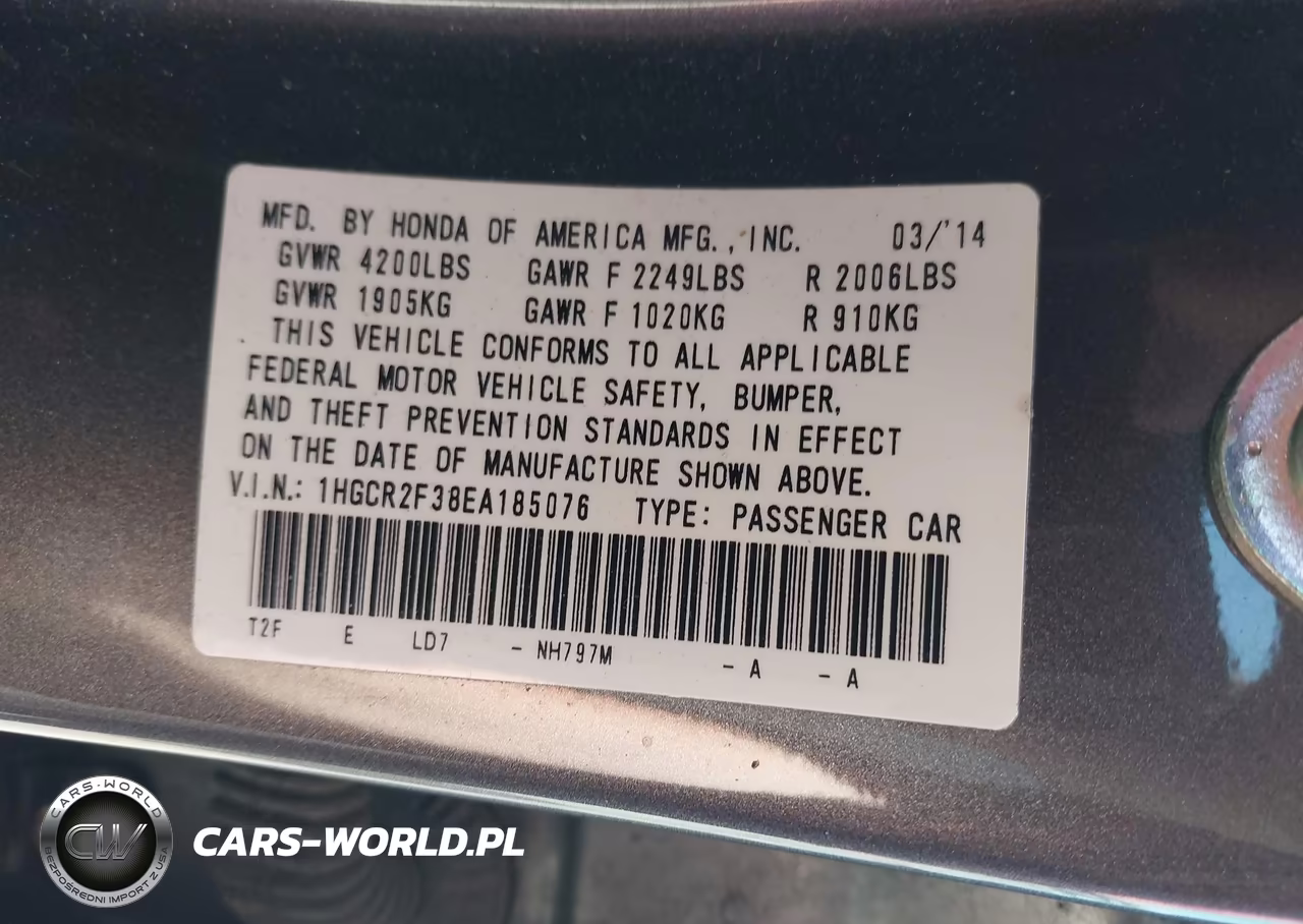 2014 Honda Accord Lx VIN:1HGCR2F38EA185076 - 9