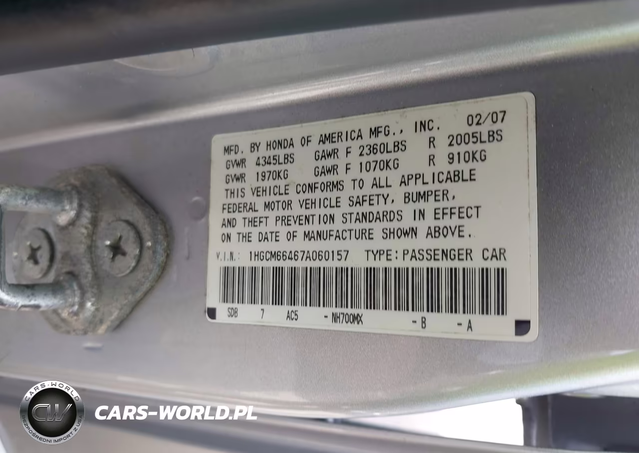 2007 Honda Accord 3.0 Se VIN:1HGCM66467A060157 - 9