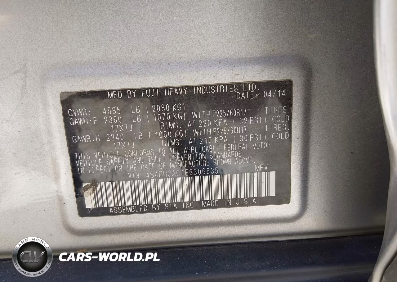 2014 Subaru Outback 2.5I VIN:4S4BRCAC1E3306635 - 9