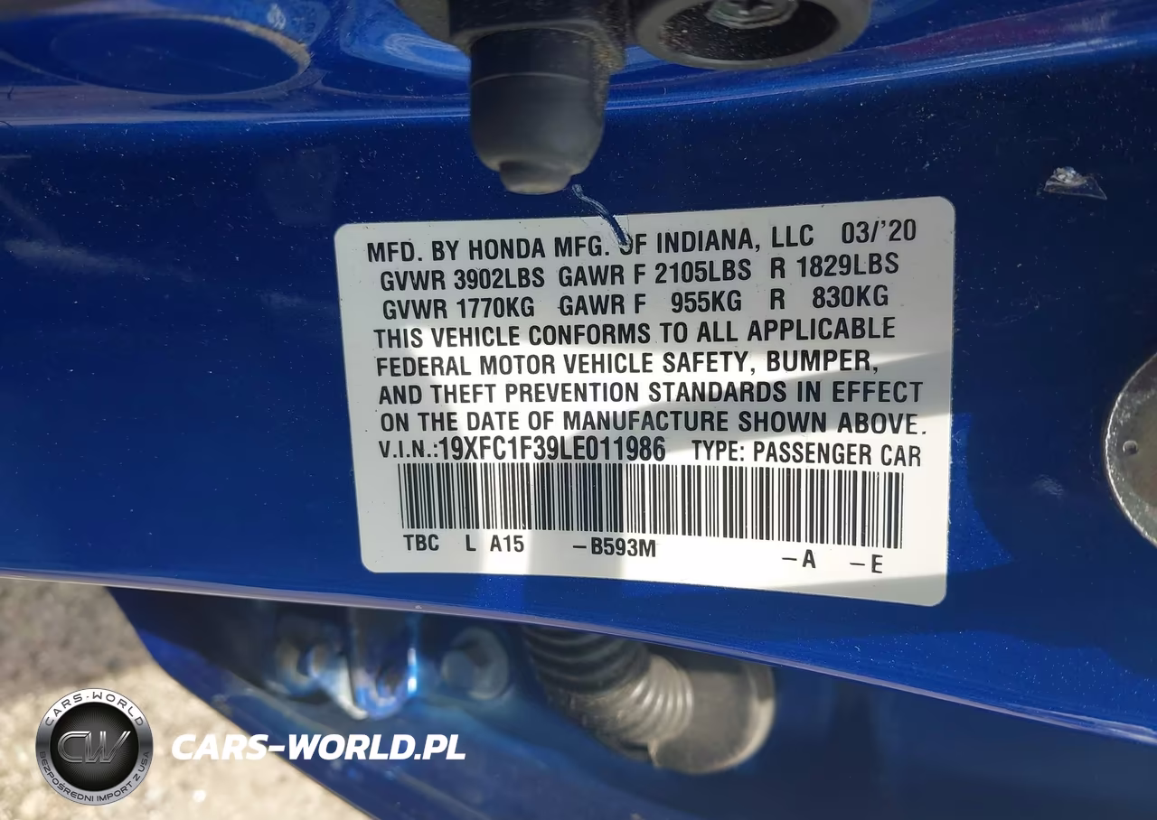 2020 Honda Civic Ex VIN:19XFC1F39LE011986 - 9