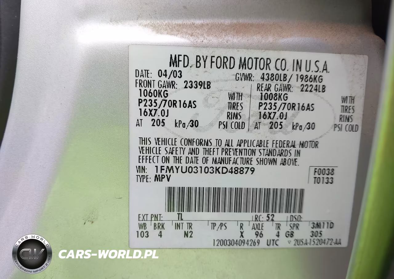 2003 Ford Escape Xlt VIN:1FMYU03103KD48879 - 9